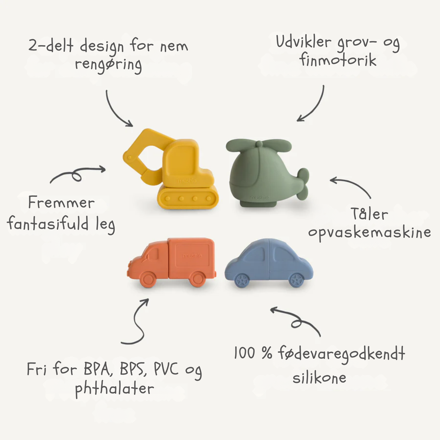 Mushie Badelegetøj – Køretøjssæt (4 stk.)