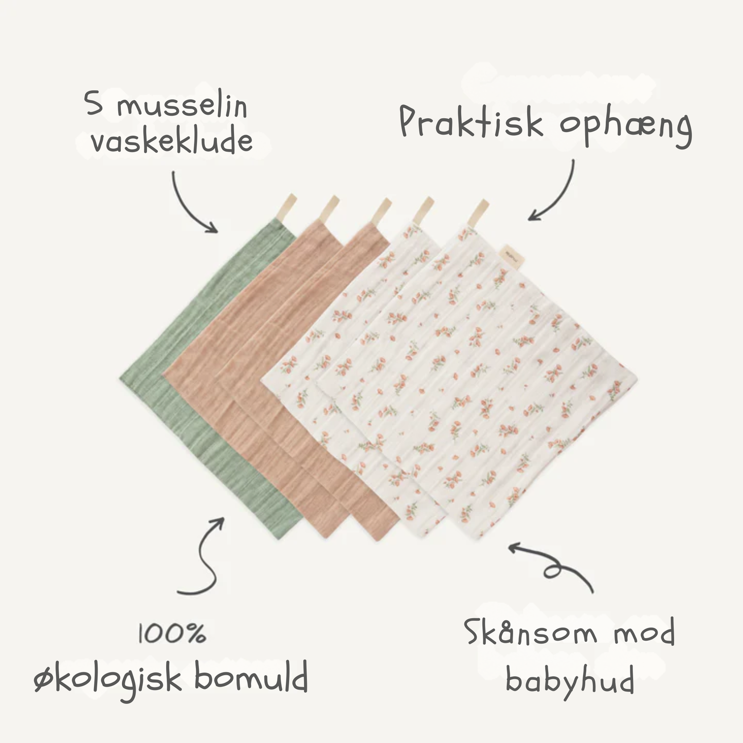 Mushie Musselin Vaskeklude 5-pak – 100% Økologisk Bomuld