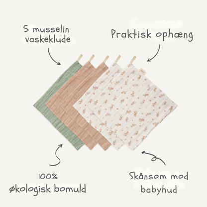 Mushie Musselin Vaskeklude 5-pak – 100% Økologisk Bomuld