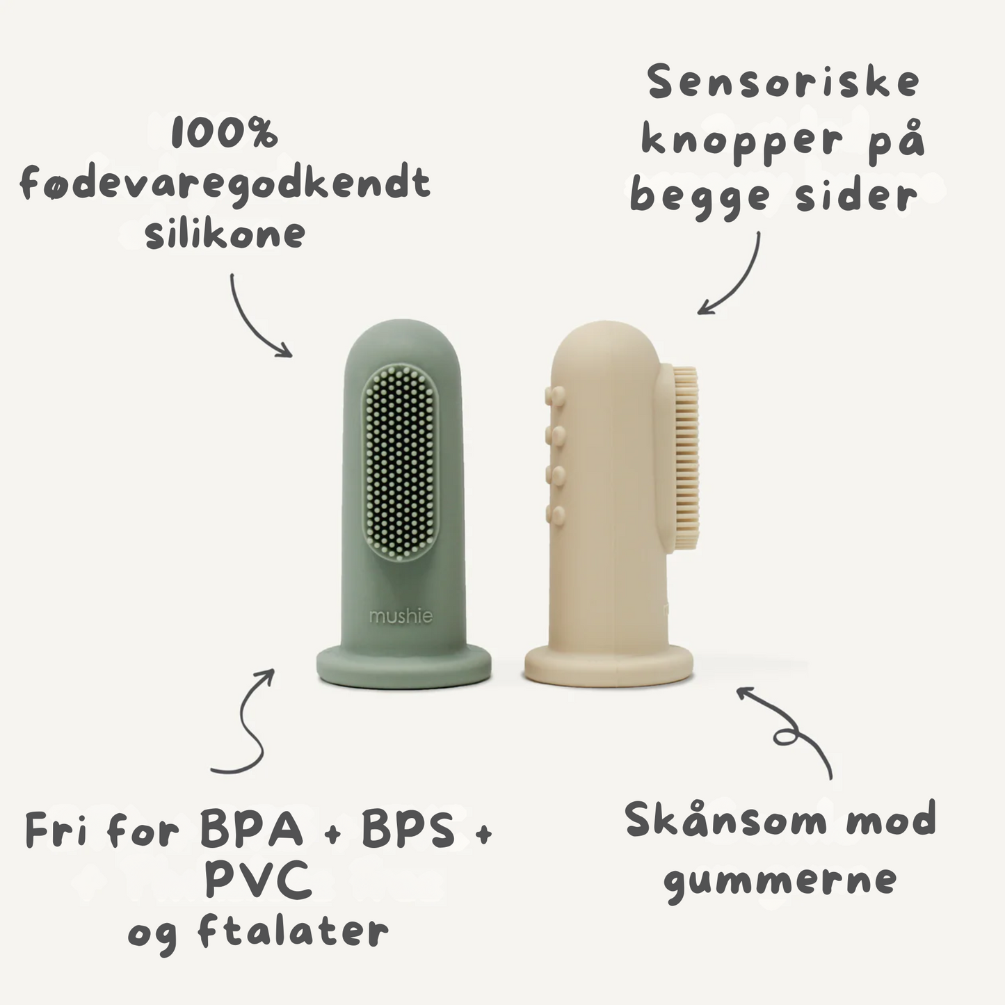 Mushie Finger Tandbørste (2-pak) Cambridge Blue/Shifting Sand